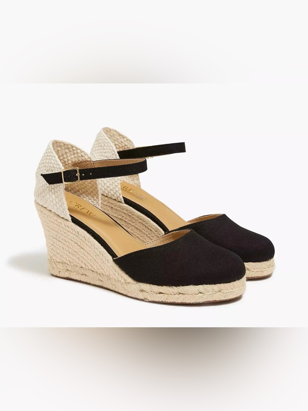 J Crew Black Ankle Strap Wedge Espadrille Sandals Size 9.5